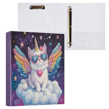 Imagem de Fichário de unicórnio gato com asas, 3 anéis, galáxia, espaço, estrelas, 3 anéis, para escritório, escola, material de trabalho, pasta de arquivos, capacidade de 200 folhas, fácil de abrir