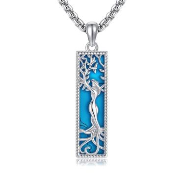 Imagem de HKPATOP Colar Árvore da Vida Prata Esterlina 925 Árvore da Vida Pingente de Barra Turquesa Dia das Mães Presentes para Mulheres e Homens, Sem Pedra Preciosa