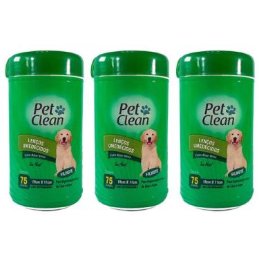 Imagem de Kit 3 Toalhas Lenços Umedecidos Pet Cães e Gatos Filhote - Pet Clean