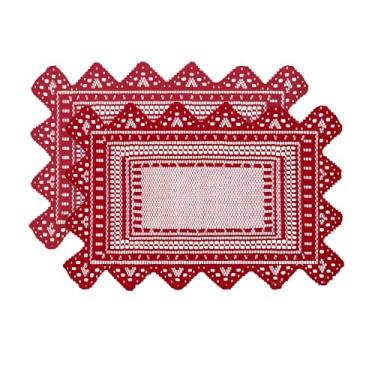 Imagem de Jayla 2 peças de jogo americano retangular de renda para mesas bordadas de renda vintage crochê floral corredor de mesa vintage casamento, decoração de festa de chá, vermelho, 30 x 43 cm