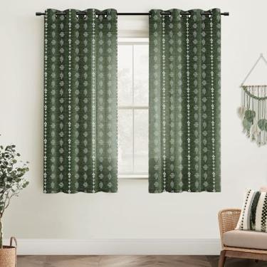 Imagem de Cortinas de comprimento de 163 cm para sala de estar, cortinas transparentes boêmias verde-oliva para quarto, conjunto de 2 painéis