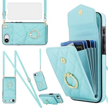 Imagem de Capa de telefone para iPhone 16e/SE 2025/SE 4 capa carteira com protetor de tela de vidro temperado e anel com bloqueio de RFID, suporte para cartão celular i Phone16e i16e 16 e SE4 4ª geração 16eCase