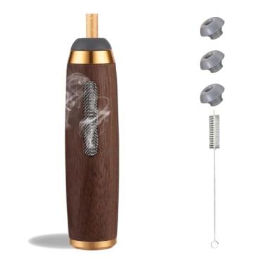 Imagem de Cinzeiro de madeira de nogueira, cinzeiro portátil portátil para carro, suporte para fumar, mini suporte de cigarro reutilizável à prova de vento, capa de cigarro voador antifuligem, presente de dia