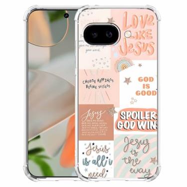 Imagem de AOSSXIN Boho Jesus Christian Quote Bible Verse Colage, Capa protetora de TPU macio compatível com Google Pixel 9a transparente