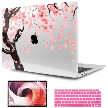 Imagem de TWOLSKOO Capa para MacBook Air 13 polegadas 2021 2020 2019 2018, capa rígida impressa Cherry Blossoms e película de teclado e protetor de tela para MacBook Air 13 A2337 M1 A1932 A2179