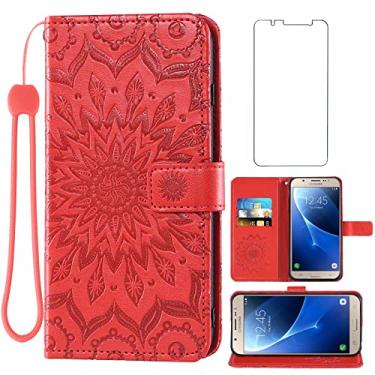 Imagem de Asuwish Capa de telefone para Samsung Galaxy J7 2016 capa carteira com protetor de tela de vidro temperado e couro girassol capa flip fina suporte para cartão acessórios para celular Glaxay J 7 J710