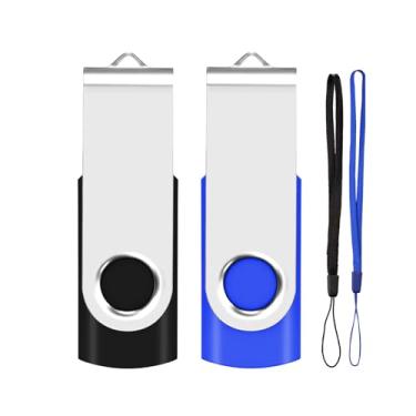 Imagem de Pen drive USB de 8 GB, 2 peças, EASTBULL USB 2.0, pendrive giratório, pen drive de metal (preto e azul)