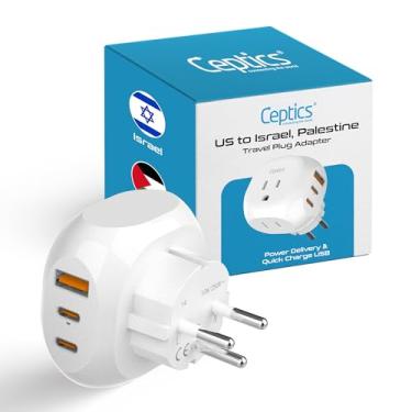 Imagem de Ceptics Adaptador de Plugue de Viagem para Israel, Palestina - Tipo H - 5 Entradas com 20 W Pd-Qc 3.1A Dual Usb-C e Usb - Peso Leve - Perfeito para Telefones Celulares, Laptops, Carregadores de Câmera
