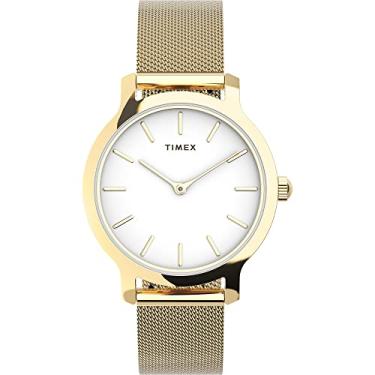 Imagem de Timex Relógio feminino Transcend de 31 mm, dourado/branco/dourado, Mecânico