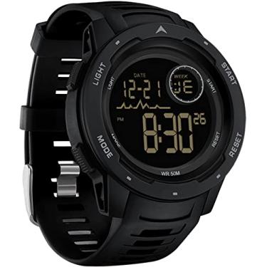 Imagem de findtime Relógio esportivo digital masculino vermelho para mulheres, Reloj para hombre tático militar 5ATM à prova d'água para homens com luz traseira de LED/alarme/data/cronômetro 12/24h unissex ao ar livre, Preto, Digital