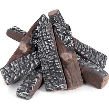 Imagem de IGOHEALS 8 peças de troncos de lareira a gás – conjunto realista de cerâmica a gás, resistente ao calor leve de madeira falsa para fogueira decorativa interna/externa