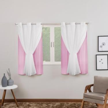 Imagem de Cortina com Voil Sala ou Quarto Fina 2,80m x 1,80m Microfibra 170 Fios Cores Vivas (ROSA)