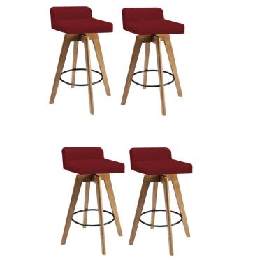 Imagem de Kit 04 Banqueta Alta Giratória Rute Madeira Balcão Bistrô Cozinha Sintético Vermelho