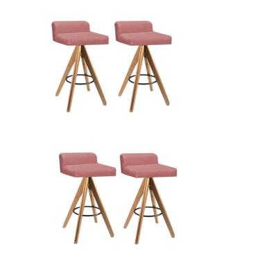 Imagem de Kit 04 Banqueta Alta Giratória Aurea Madeira Balcão Bistrô Cozinha Suede Rose Gold