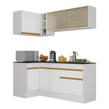 Imagem de Armário De Cozinha Compacta De Canto Com Rodapé Veneza Multimóveis V2091 Branco/dourado Branco/dourado