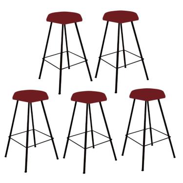 Imagem de Kit 05 Banqueta Alta Lari Eiffel Hexágono Bancada Bar Bistrô Ferro Preto Suede Vermelho