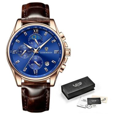 Imagem de Relógio Masculino Lige 8951 à Prova D'água Ouro Azul