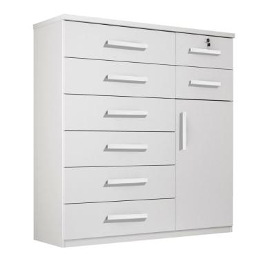 Imagem de Cômoda Vitoria 1 Porta E 8 Gavetas Plus Com Escala De Brilho Em Fosco Benetil Branco
