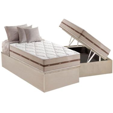 Imagem de Kit Cama Box Baú Solteiro 88x188 MasterPocket Euro Pillow Suede Clean Bege Anjos