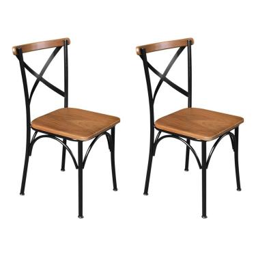 Imagem de Kit 2 Cadeiras De Jantar Industrial Paris Base Alumínio - Castanho - Marrom
