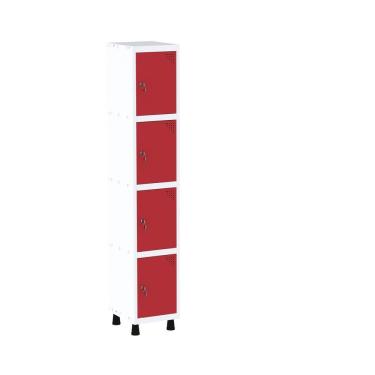 Imagem de Roupeiro Em Aço Mt 1v 4 Portas - Fechadura Branco-vermelho