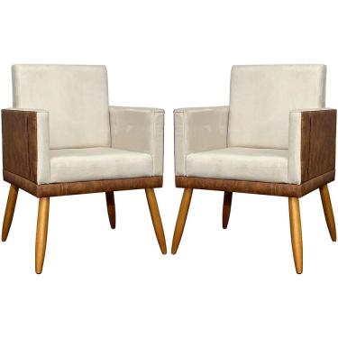 Imagem de Kit 2 Poltronas Decorativas Lis Corino e Pé Palito 30cm - Bege Suede Corino