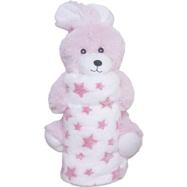 Imagem de Bichinho Com Pelúcia 18cm Com Manta 75x75cm Coelho Rosa