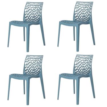 Imagem de Kit 4 Cadeiras Empilhável Inmetro Gruvyer Fratini Polipropileno Azul Petróleo Suporta 182 Kg