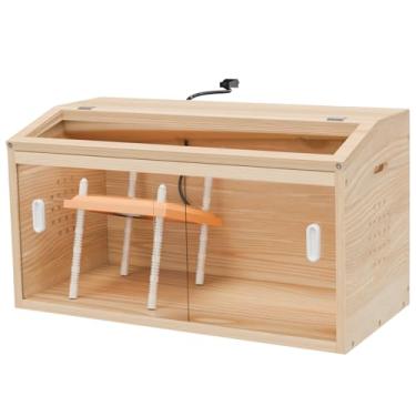 Imagem de Grande caixa de chocadeira de frango de madeira com placa de aquecimento com altura ajustável caixa para pintinhos internos acomoda até 15 pintinhos ideal para galinhas, patos, codornas, hamsters