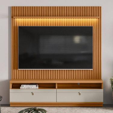 Imagem de Estante para TV Até 75 Polegadas Colina 2 Gavetas com Led 180 Cm Natural/Off White - Pnr Móveis