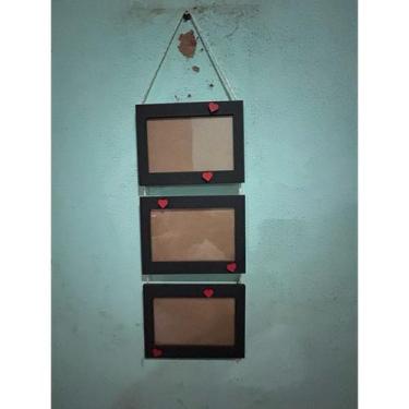 Imagem de porta retrato 3 fotos 10x15 com sisal - personalizadoslaser, Preto