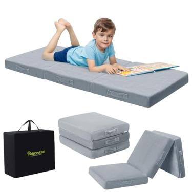 Imagem de MeMoreCool Colchão Dobrável Para Crianças, Tapete Dormir Em Creche, Cama Crianças Pequenas, Futon Triplo, Portátil Cinza 75 X 25 Pol.