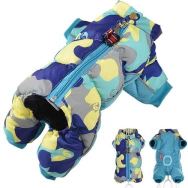 Imagem de Roupas para cães, roupas quentes de inverno para cães pequenos, impermeável, para filhotes, casaco refletivo, Chihuahua, Pug, tam 10-26 - FARMHOUSE BRAZIL (AZUL CAMUFLADO, 20)