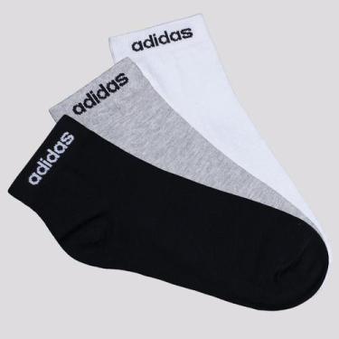 Imagem de Kit Meia Adidas Logo Linear ESS 3 Pares Cano Médio Cinza Branca e Pret