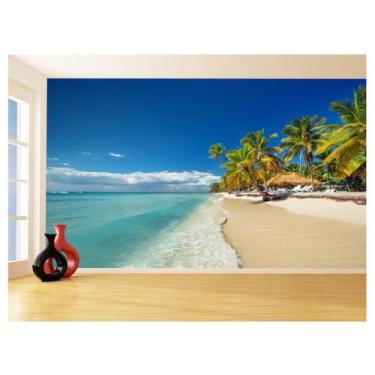 Imagem de Papel De Parede Coqueiros Praia Mar Azul Água 3,5M Npr276 - Você Decor