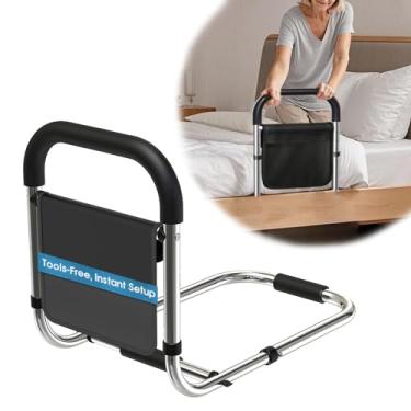 Imagem de Eplinnest Trilhos de cama para segurança de idosos adultos, trilhos de cabeceira ajustáveis de aço inoxidável com bolsa de armazenamento e alças de fixação, protetores de cama portáteis de instalação