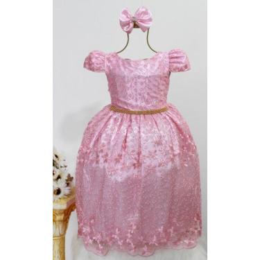 Imagem de Vestido Infantil Rosa Realeza Festa Luxo E Tiara - Pingo de Gente Baby