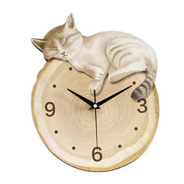 Imagem de Generic Relógio de parede de gato, relógio decorativo fofo e silencioso, ornamento de parede para quarto infantil, sala de jantar interna, decoração de casa, M