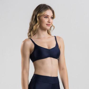 Imagem de Mulher Elástica Sport Top Fitness Lara Azul Marinho Academia,  P, Azul