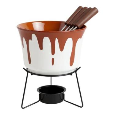 Imagem de Conjunto P/ Fondue 385ml 6 Pçs Panela Em Cerâmica Chocolate - Kadê