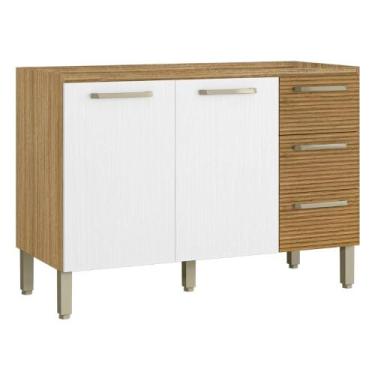 Imagem de Balcão 2 Portas 3 Gavetas 1200 Ametista Freijo Gris Ripado - CASA H