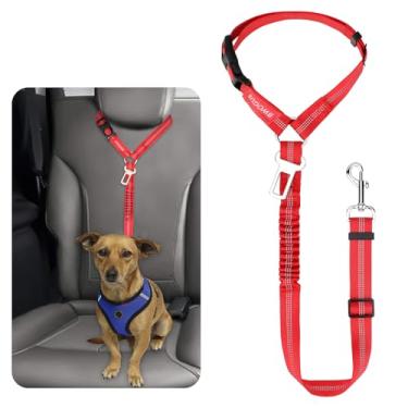 Imagem de BWOGUE Cinto de segurança refletivo para cães e gatos, coleira de retenção de cabeça para carro, cachorro, elástico, elástico, elástico, ajustável, sem emaranhamento, cabos de segurança para veículos