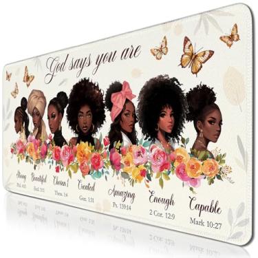 Imagem de Mouse pad para jogos para meninas negras, teclado de computador grande, mousepad antiderrapante, borda costurada de borracha, presente de inspiração cristã para mulheres afro-americanas, protetor de