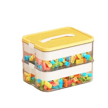 Imagem de Lego Box Organizador de Brinquedos Blocos de Construção Recipientes de Armazenamento com Compartimentos e Tampas Compartimento para Peito Empilhável de Plástico Infantil (Amarelo Limão, 2 Camadas)
