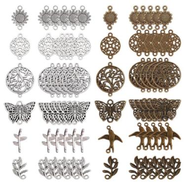 Imagem de SUNNYCLUE 1 caixa de 72 peças, 12 estilos, conector de flor, encantos de árvore da vida, berloques de conexão de metal, pingente de borboleta e girassol para fazer joias, joias, colar, pulseira, artesanato