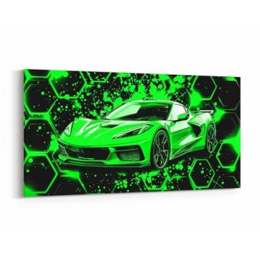 Imagem de Feelyou Arte de parede em tela de carro esportivo infantil para sala de estar quarto pinturas de parede de carro de corrida verde imagens de jogos de esportes radicais decoração de parede de banheiro