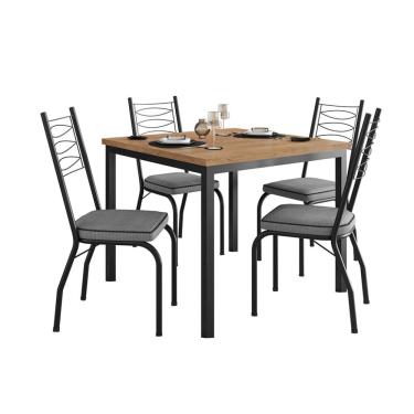 Imagem de Conjunto de Mesa Quadrada com Tampo MDP e 4 Cadeiras Adriana Revestimento Sintético Platina e Preto