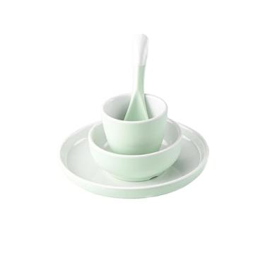 Imagem de Pratos de porcelana de imitação simples e requintados de cor sólida de cor sólida de estilo chinês - conjunto verde claro e branco