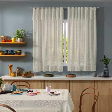 Imagem de Cortina Interlar De Renda Para Cozinha Valencia Com Bando 280mx150m Marfim