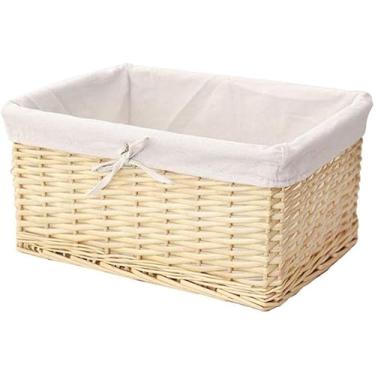 Imagem de Cestos De Armazenamento De Vime Tecidos à Mão, Recipiente Organizador Retangular Com Forros Removíveis, Cestos De Prateleira Ideal Para Cozinha, Quarto De Banheiro, Natural Color, XL